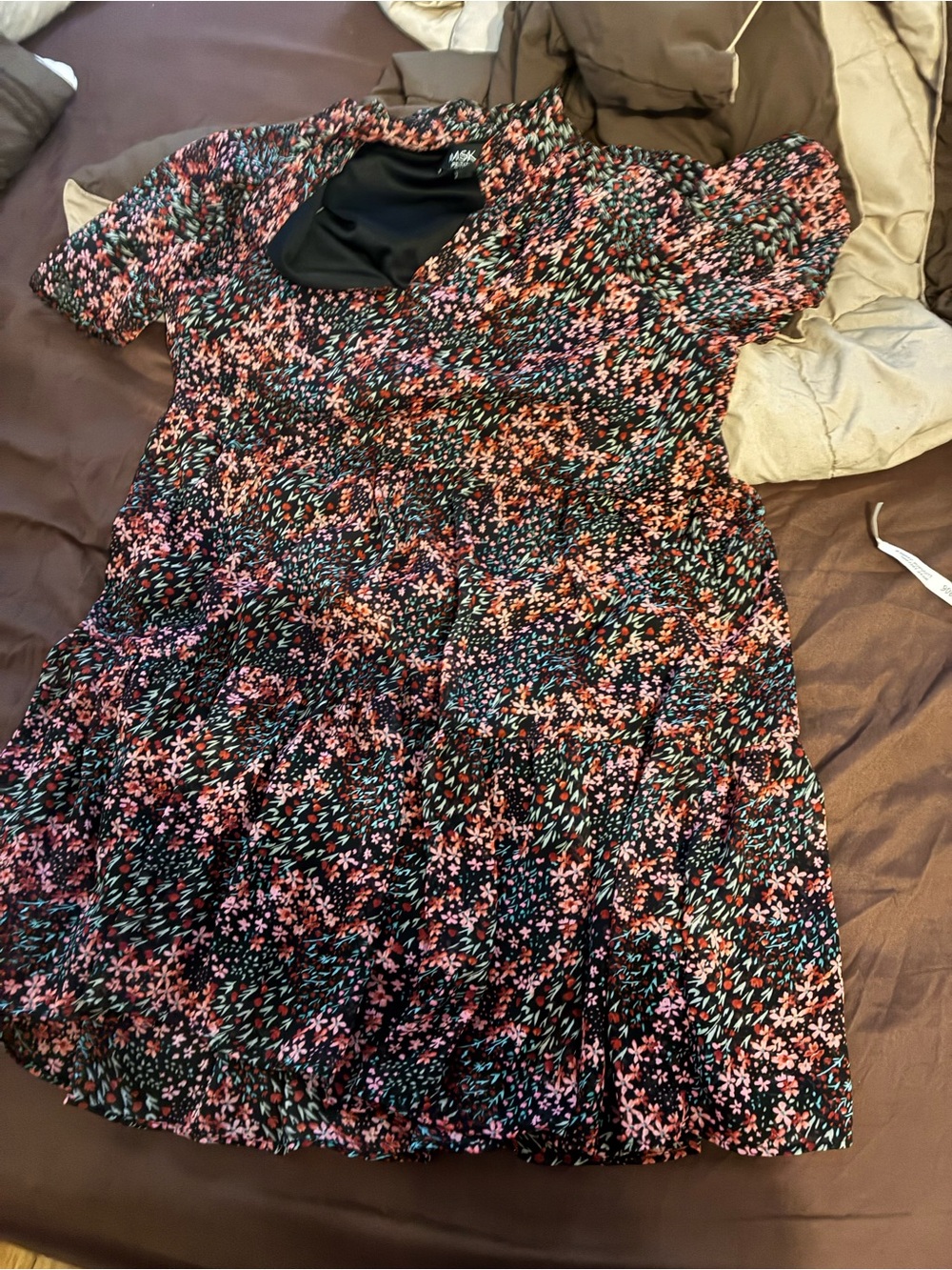 MSK Black Floral Casual Dress with Pink & Teal Accents